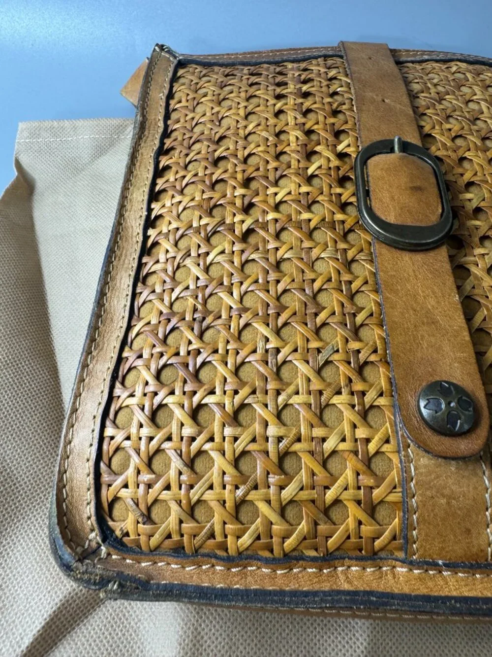 Patricia Nash Brown Leather Wicker Shoulder Bag